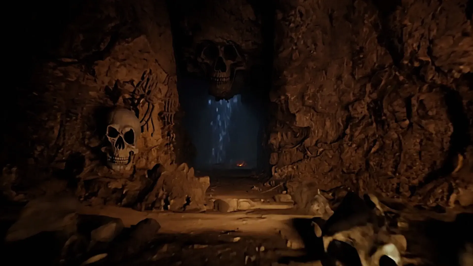 Creepy Skull Cave Background Perfect for Thriller and Horror Title Animations